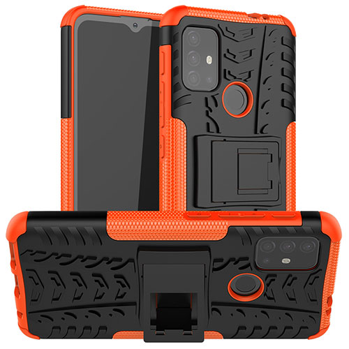 Silicone Matte Finish and Plastic Back Cover Case with Stand A01 for Motorola Moto G30 Orange