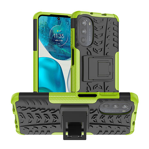 Silicone Matte Finish and Plastic Back Cover Case with Stand A01 for Motorola Moto G82 5G Green