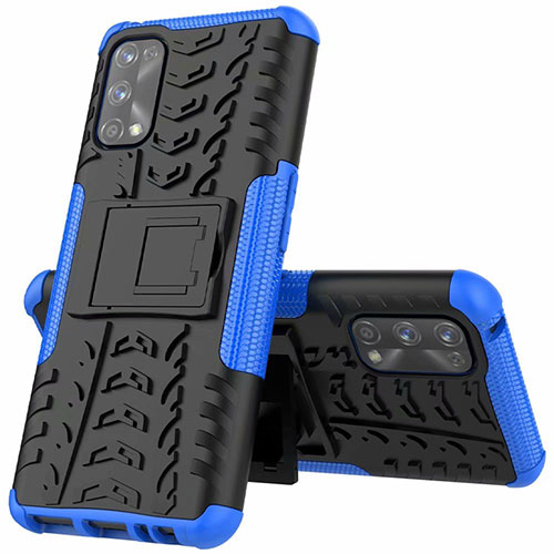 Silicone Matte Finish and Plastic Back Cover Case with Stand A01 for Realme 7 Pro Blue