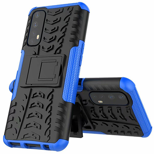 Silicone Matte Finish and Plastic Back Cover Case with Stand A01 for Realme Narzo 20 Pro Blue