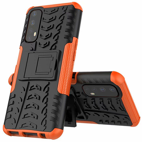 Silicone Matte Finish and Plastic Back Cover Case with Stand A01 for Realme Narzo 30 4G Orange