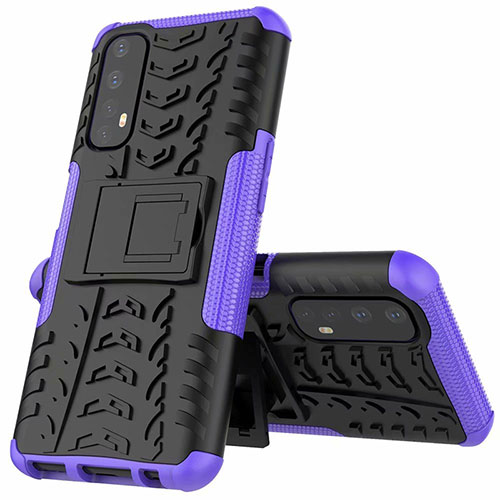 Silicone Matte Finish and Plastic Back Cover Case with Stand A01 for Realme Narzo 30 4G Purple