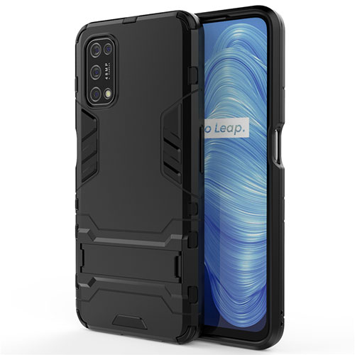 Silicone Matte Finish and Plastic Back Cover Case with Stand A01 for Realme Narzo 30 Pro 5G Black