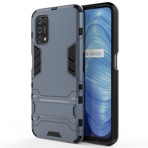 Silicone Matte Finish and Plastic Back Cover Case with Stand A01 for Realme Narzo 30 Pro 5G Blue