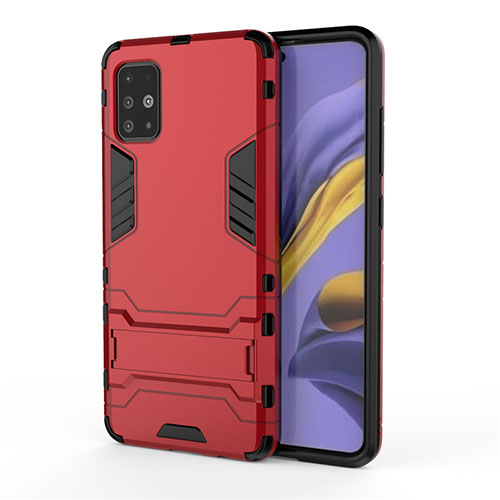 Silicone Matte Finish and Plastic Back Cover Case with Stand A01 for Samsung Galaxy A51 4G Red