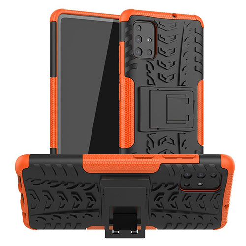 Silicone Matte Finish and Plastic Back Cover Case with Stand A01 for Samsung Galaxy A71 4G A715 Orange