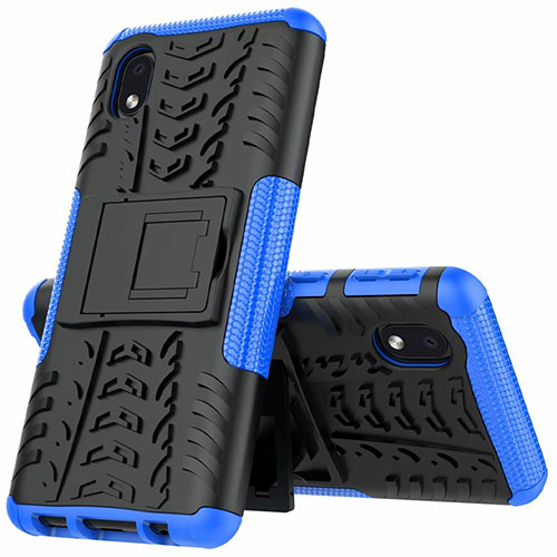 Silicone Matte Finish and Plastic Back Cover Case with Stand A01 for Samsung Galaxy M01 Core Blue