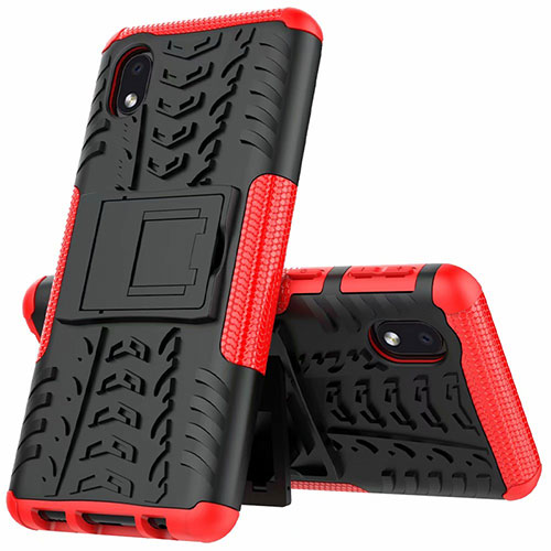 Silicone Matte Finish and Plastic Back Cover Case with Stand A01 for Samsung Galaxy M01 Core Red