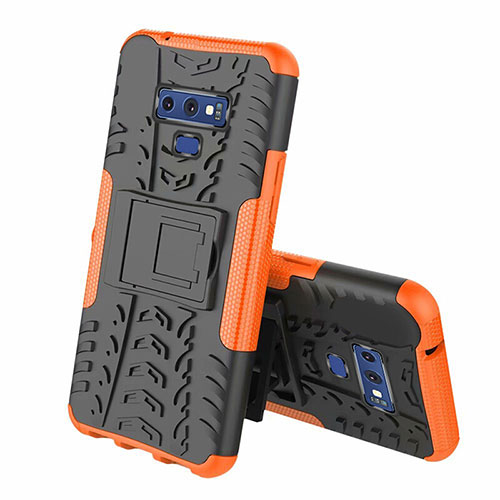 Silicone Matte Finish and Plastic Back Cover Case with Stand A01 for Samsung Galaxy Note 9 Orange