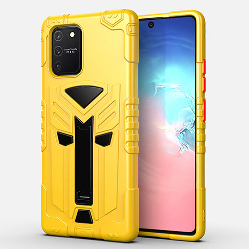 Silicone Matte Finish and Plastic Back Cover Case with Stand A01 for Samsung Galaxy S10 Lite Yellow