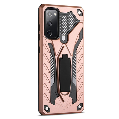 Silicone Matte Finish and Plastic Back Cover Case with Stand A01 for Samsung Galaxy S20 FE 4G Rose Gold