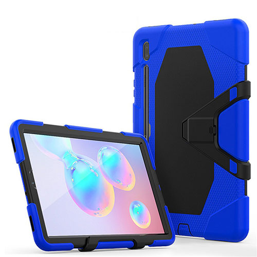 Silicone Matte Finish and Plastic Back Cover Case with Stand A01 for Samsung Galaxy Tab S6 10.5 SM-T860 Blue