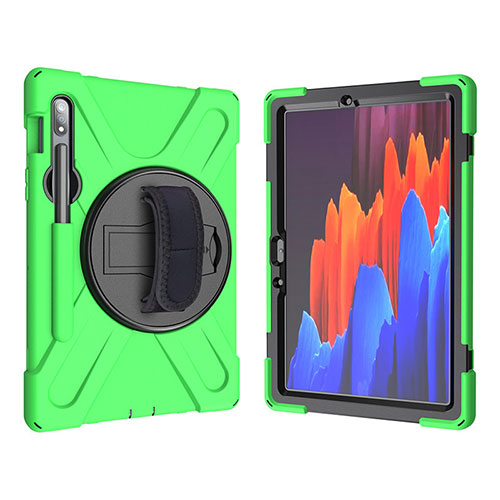 Silicone Matte Finish and Plastic Back Cover Case with Stand A01 for Samsung Galaxy Tab S7 4G 11 SM-T875 Green