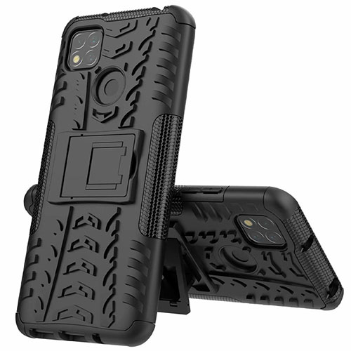 Silicone Matte Finish and Plastic Back Cover Case with Stand A01 for Xiaomi POCO C3 Black