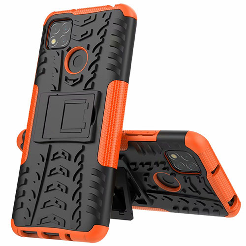 Silicone Matte Finish and Plastic Back Cover Case with Stand A01 for Xiaomi POCO C3 Orange