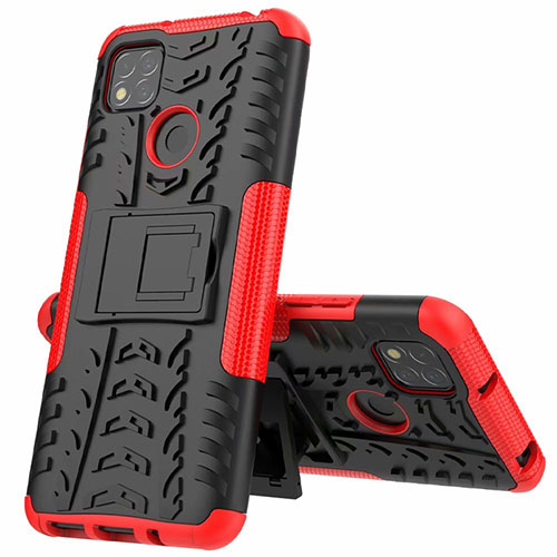 Silicone Matte Finish and Plastic Back Cover Case with Stand A01 for Xiaomi POCO C31 Red