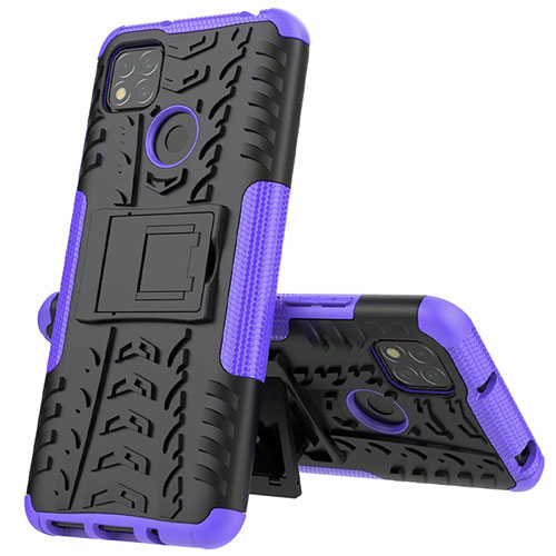 Silicone Matte Finish and Plastic Back Cover Case with Stand A01 for Xiaomi Redmi 10A 4G Purple