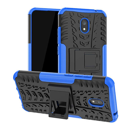 Silicone Matte Finish and Plastic Back Cover Case with Stand A01 for Xiaomi Redmi 8A Blue