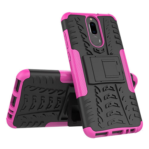 Silicone Matte Finish and Plastic Back Cover Case with Stand A02 for Huawei G10 Hot Pink