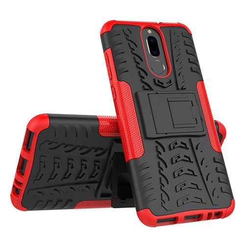 Silicone Matte Finish and Plastic Back Cover Case with Stand A02 for Huawei G10 Red