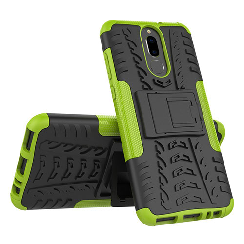 Silicone Matte Finish and Plastic Back Cover Case with Stand A02 for Huawei Mate 10 Lite Green