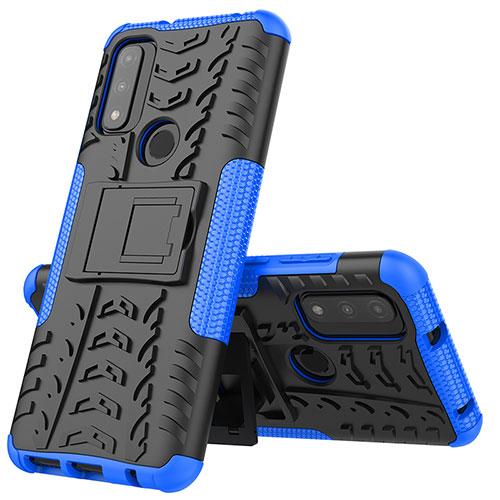 Silicone Matte Finish and Plastic Back Cover Case with Stand A02 for Motorola Moto G Pure Blue