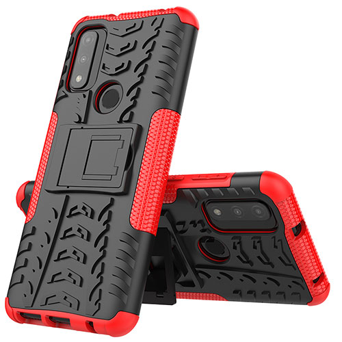 Silicone Matte Finish and Plastic Back Cover Case with Stand A02 for Motorola Moto G Pure Red