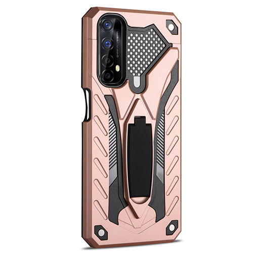 Silicone Matte Finish and Plastic Back Cover Case with Stand A02 for Realme 7 Rose Gold