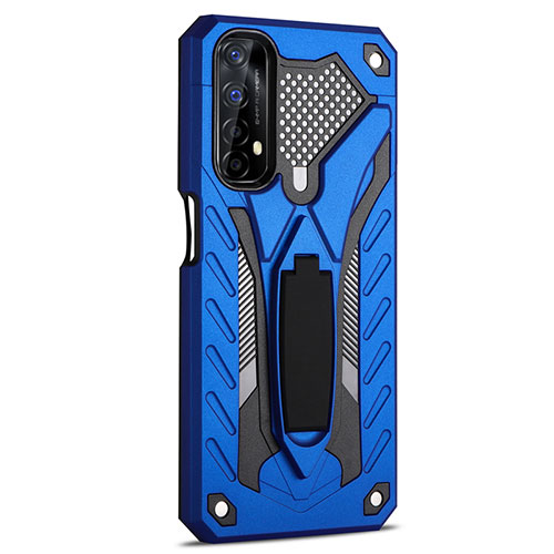 Silicone Matte Finish and Plastic Back Cover Case with Stand A02 for Realme Narzo 20 Pro Blue