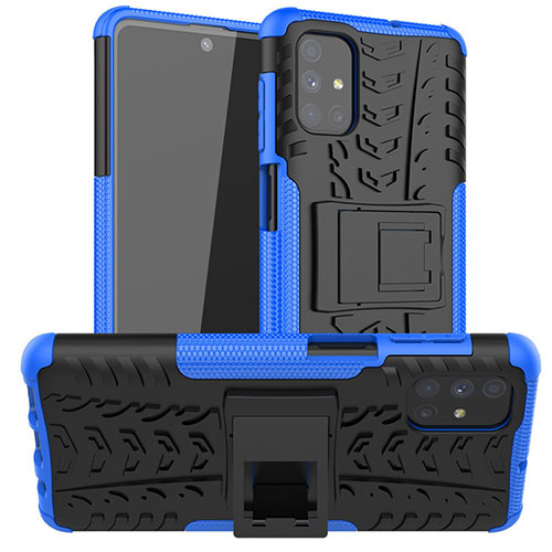 Silicone Matte Finish and Plastic Back Cover Case with Stand A02 for Samsung Galaxy M51 Blue