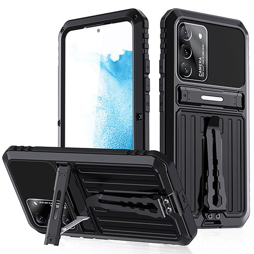 Silicone Matte Finish and Plastic Back Cover Case with Stand A02 for Samsung Galaxy S22 Plus 5G Black