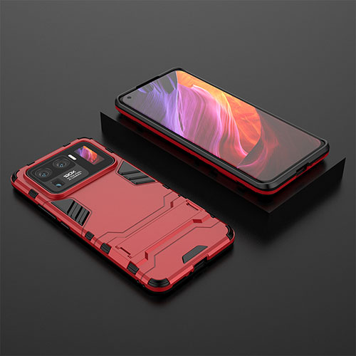 Silicone Matte Finish and Plastic Back Cover Case with Stand A02 for Xiaomi Mi 11 Ultra 5G Red