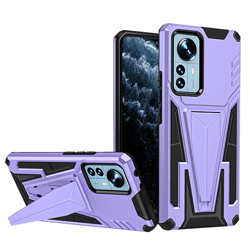 Silicone Matte Finish and Plastic Back Cover Case with Stand A02 for Xiaomi Mi 12X 5G Purple