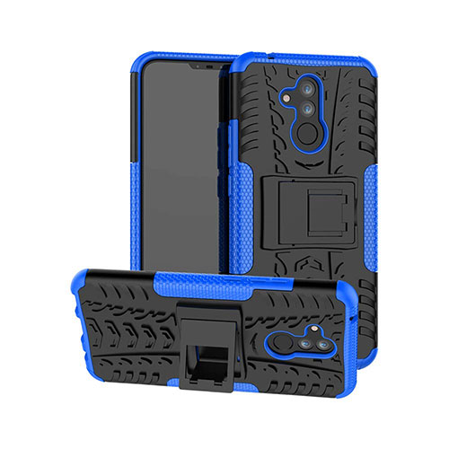 Silicone Matte Finish and Plastic Back Cover Case with Stand A03 for Huawei Mate 20 Lite Blue