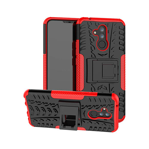 Silicone Matte Finish and Plastic Back Cover Case with Stand A03 for Huawei Mate 20 Lite Red