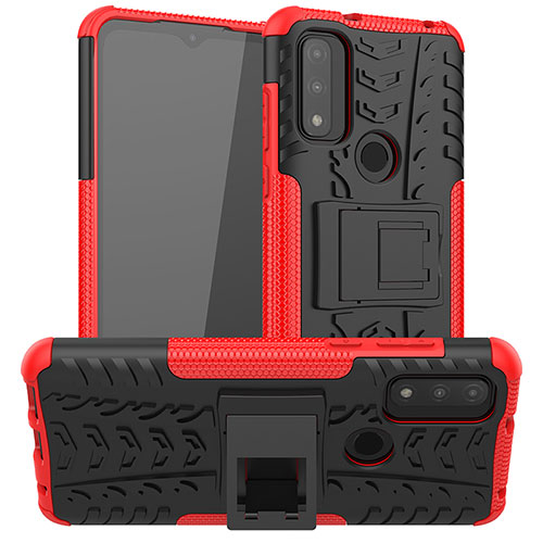 Silicone Matte Finish and Plastic Back Cover Case with Stand A03 for Motorola Moto G Pure Red