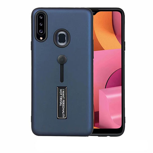 Silicone Matte Finish and Plastic Back Cover Case with Stand A03 for Samsung Galaxy A20s Blue