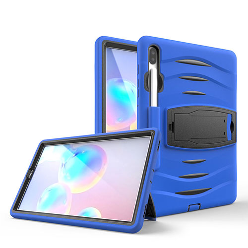 Silicone Matte Finish and Plastic Back Cover Case with Stand A03 for Samsung Galaxy Tab S6 10.5 SM-T860 Blue