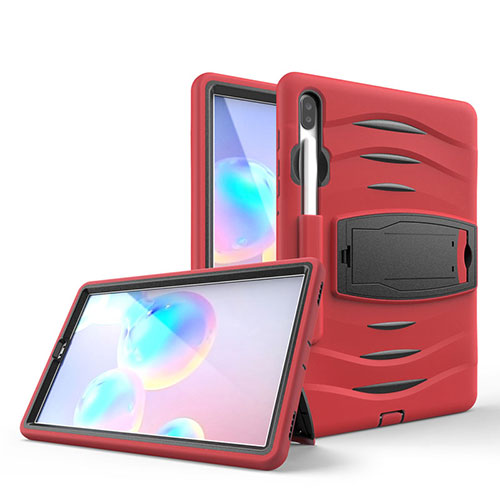 Silicone Matte Finish and Plastic Back Cover Case with Stand A03 for Samsung Galaxy Tab S6 10.5 SM-T860 Red