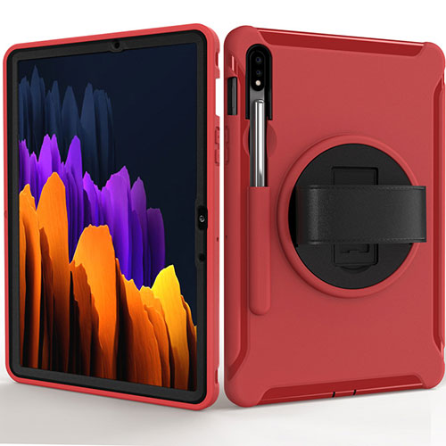 Silicone Matte Finish and Plastic Back Cover Case with Stand A03 for Samsung Galaxy Tab S7 4G 11 SM-T875 Red