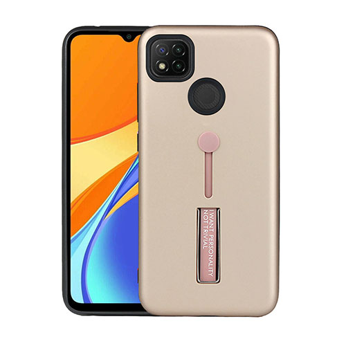 Silicone Matte Finish and Plastic Back Cover Case with Stand A03 for Xiaomi Redmi 9C NFC Gold