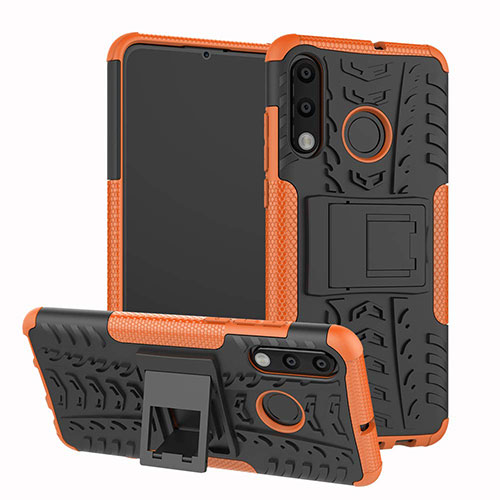 Silicone Matte Finish and Plastic Back Cover Case with Stand A04 for Huawei Nova 4e Orange