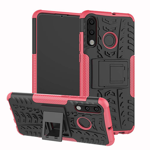 Silicone Matte Finish and Plastic Back Cover Case with Stand A04 for Huawei P30 Lite New Edition Pink