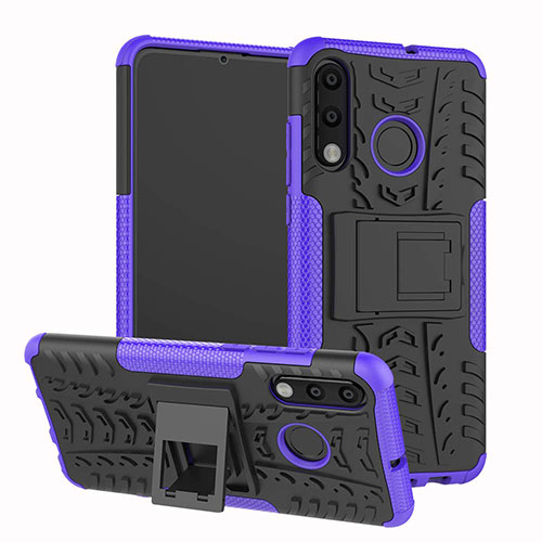 Silicone Matte Finish and Plastic Back Cover Case with Stand A04 for Huawei P30 Lite XL Purple