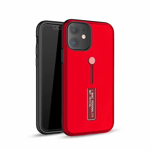 Silicone Matte Finish and Plastic Back Cover Case with Stand A07 for Apple iPhone 11 Red