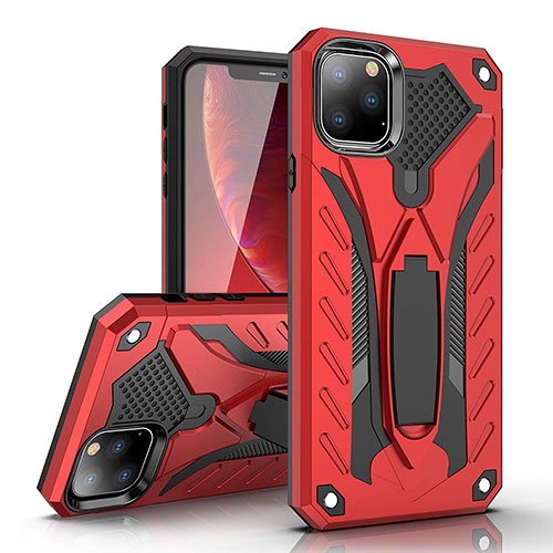 Silicone Matte Finish and Plastic Back Cover Case with Stand for Apple iPhone 11 Pro Red