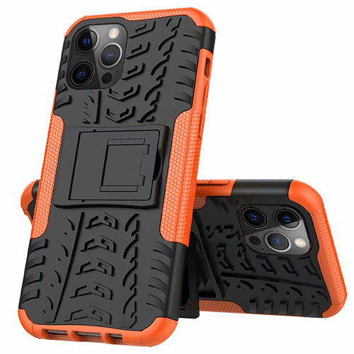 Silicone Matte Finish and Plastic Back Cover Case with Stand for Apple iPhone 12 Pro Max Orange