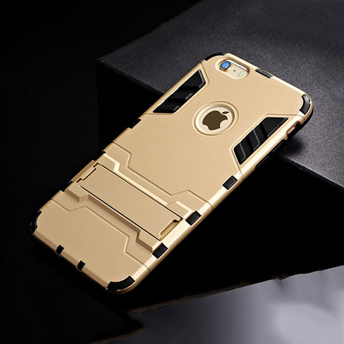 Silicone Matte Finish and Plastic Back Cover Case with Stand for Apple iPhone 6S Gold