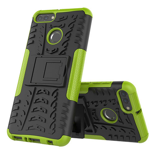 Silicone Matte Finish and Plastic Back Cover Case with Stand for Huawei Enjoy 8 Plus Green