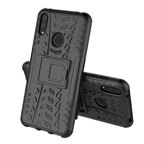 Silicone Matte Finish and Plastic Back Cover Case with Stand for Huawei Enjoy 9 Black